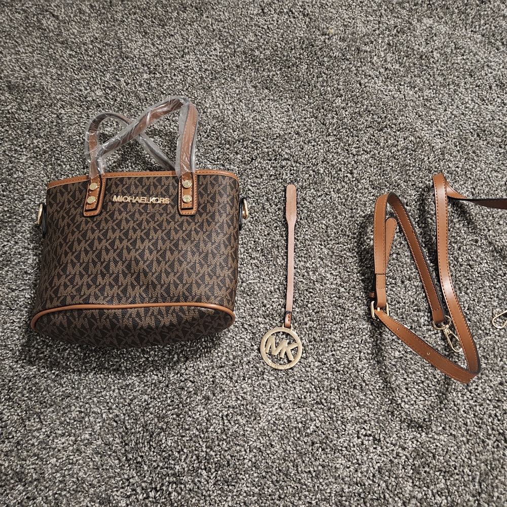 Michael Kors Brown Logo Tote with Gold Accents